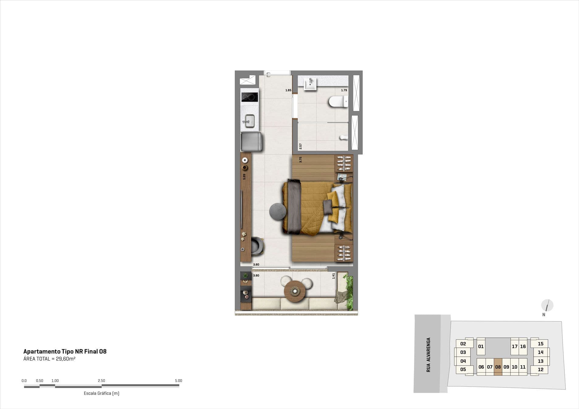 Planta do apartamento studio NR - 30m² - Final 8