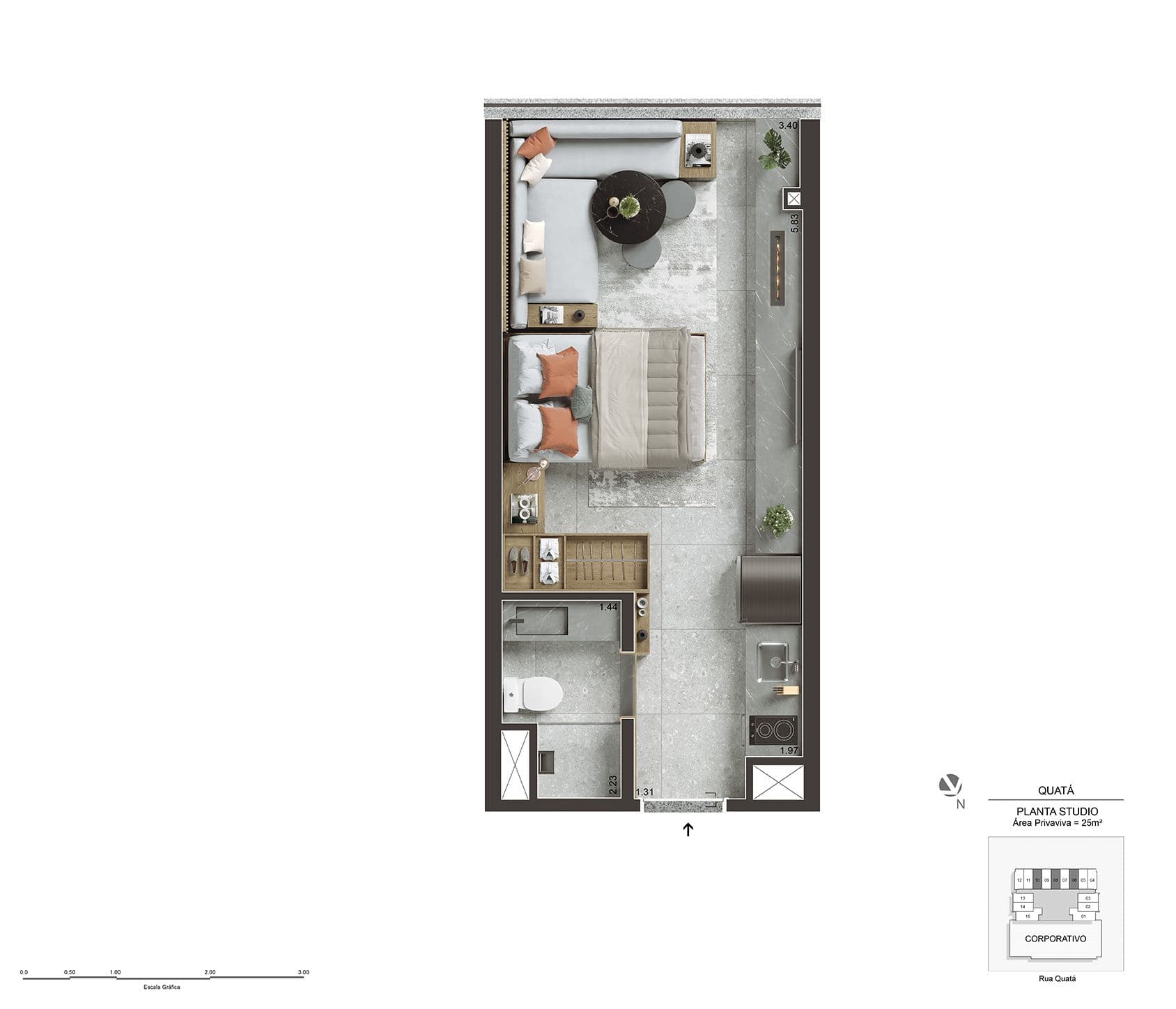 Planta Tipo - Studio - 25m²