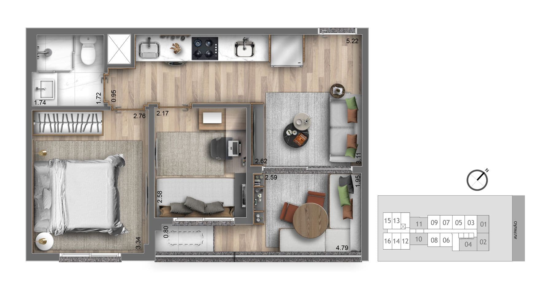 Planta Tipo - 2 Dorms - 39,33m²