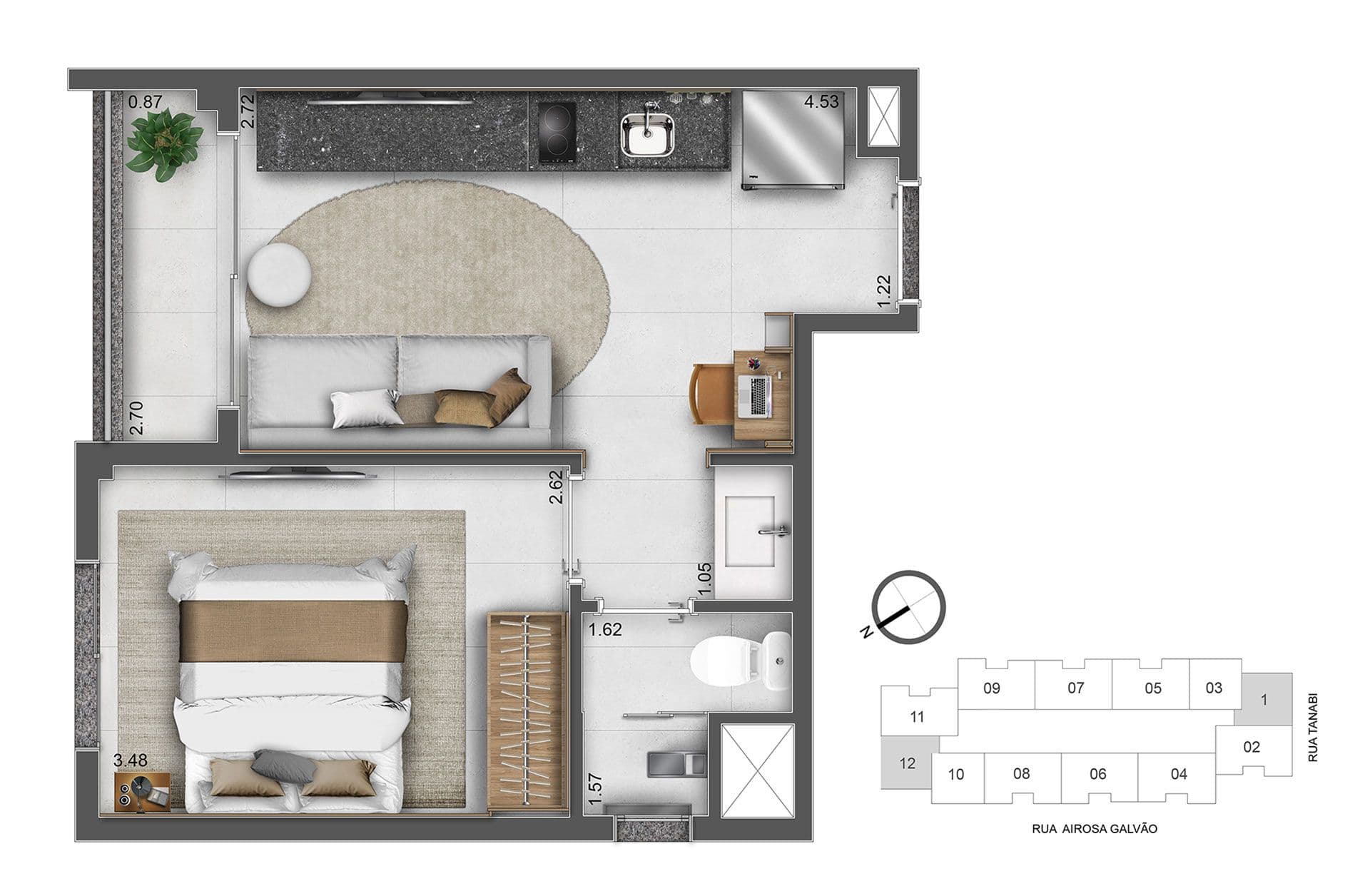 Planta Tipo - 1 Dorm - 29m²