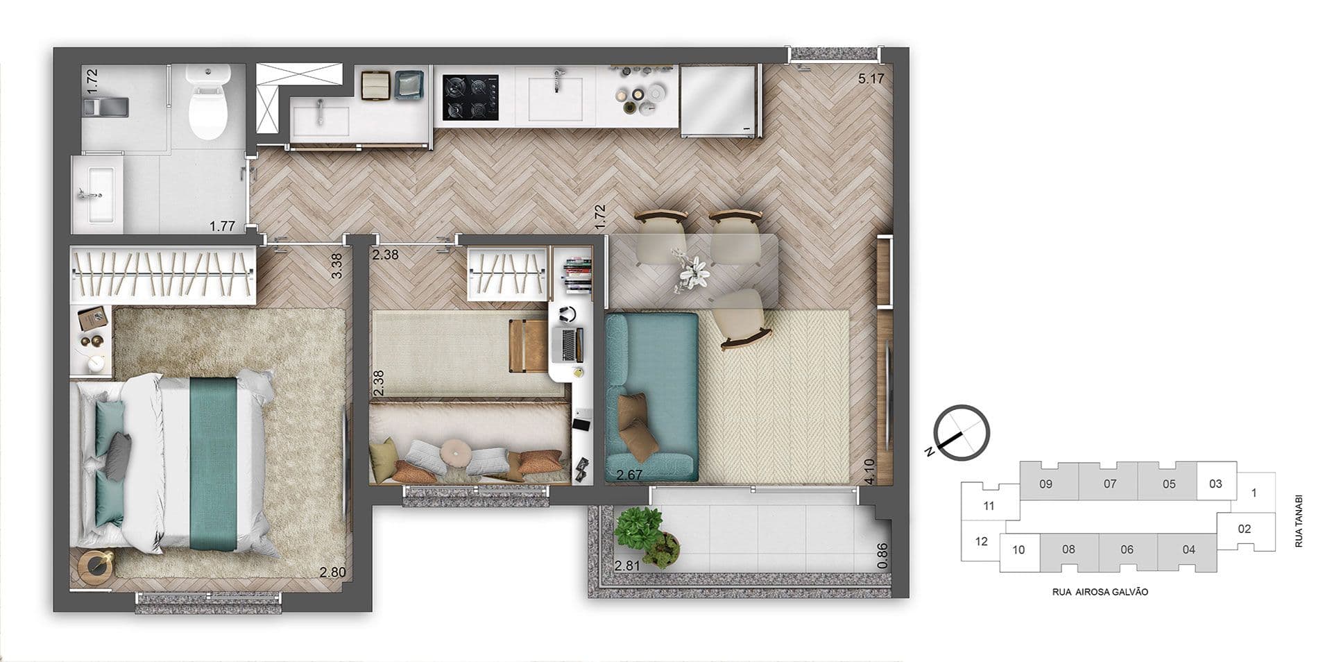 Planta Tipo - 2 Dorms - 39m²