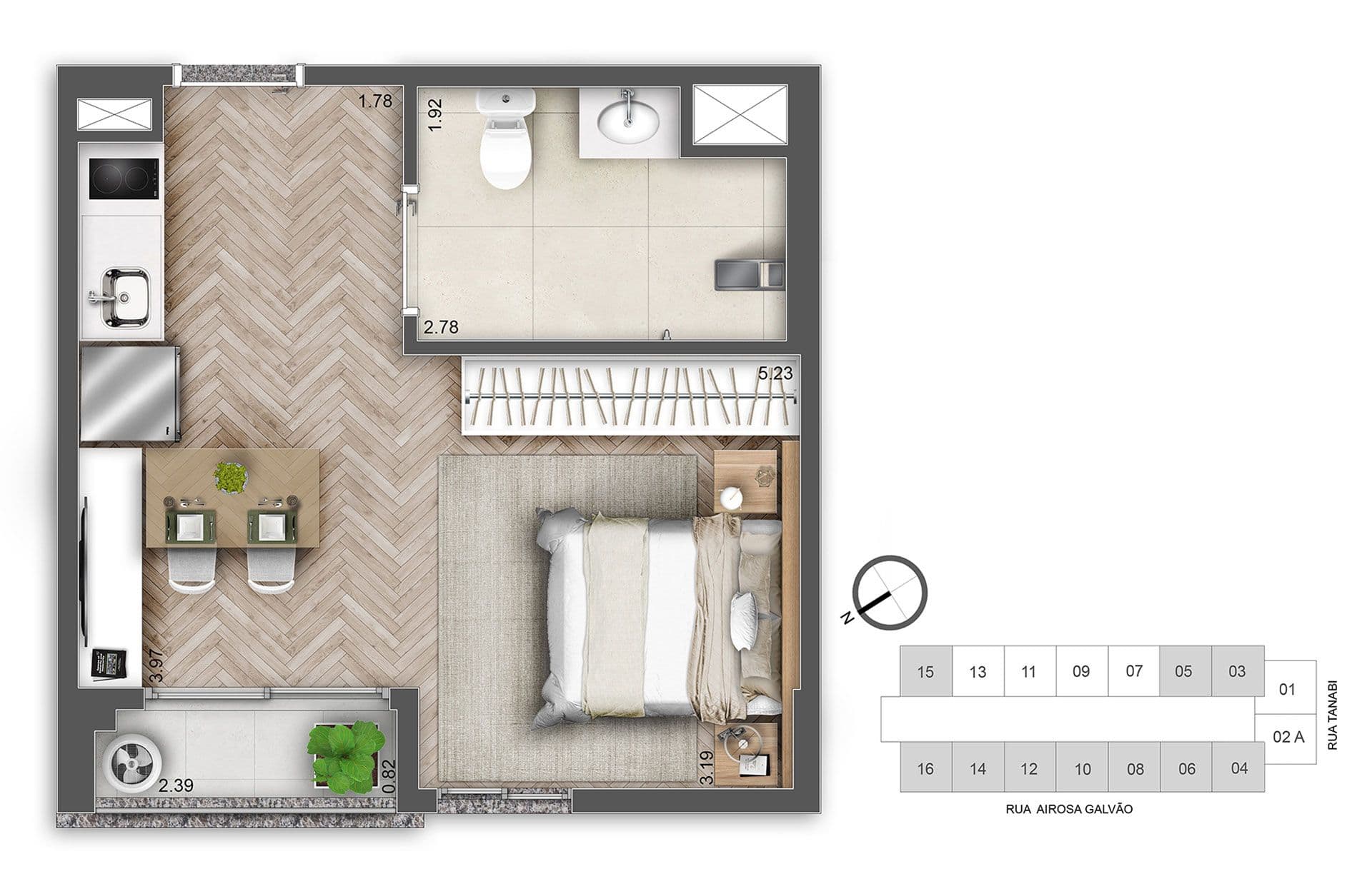 Planta Tipo Studio - NR - 27m²