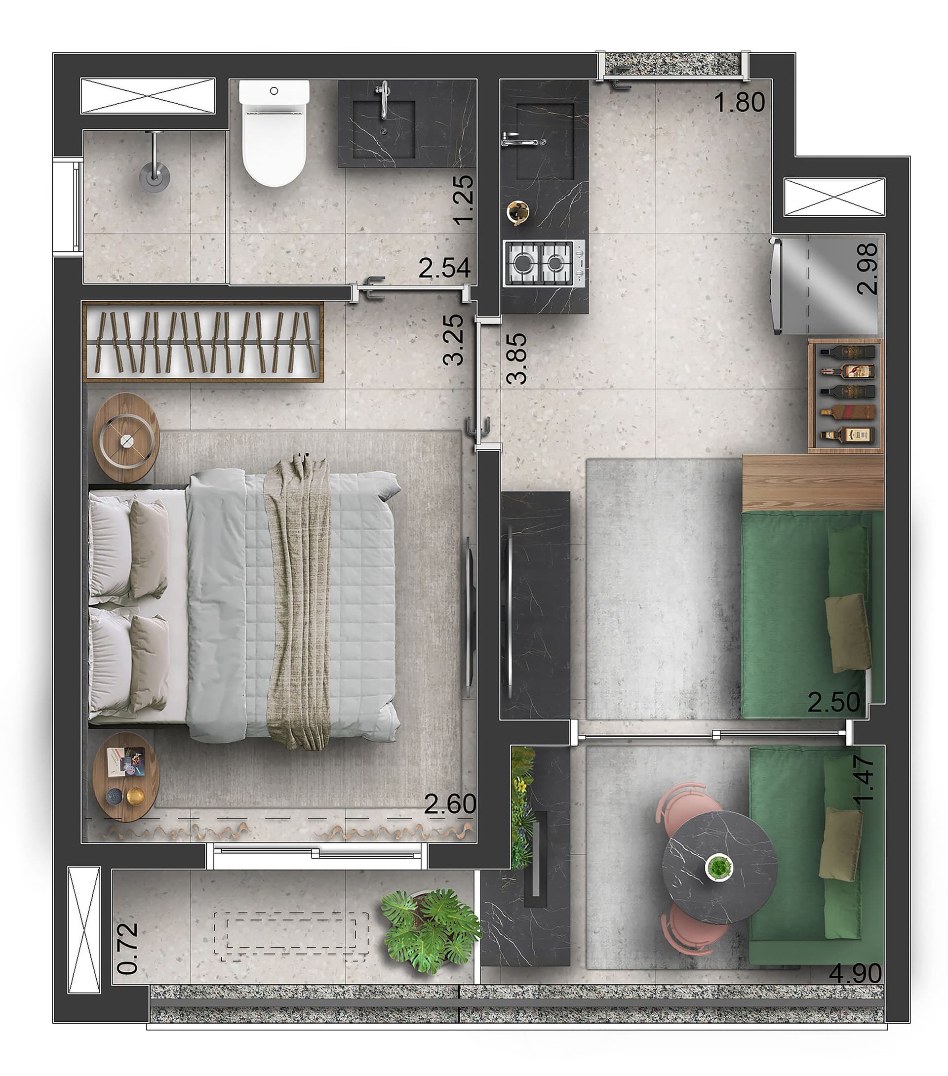 Planta tipo - 1 dorm - 30m²