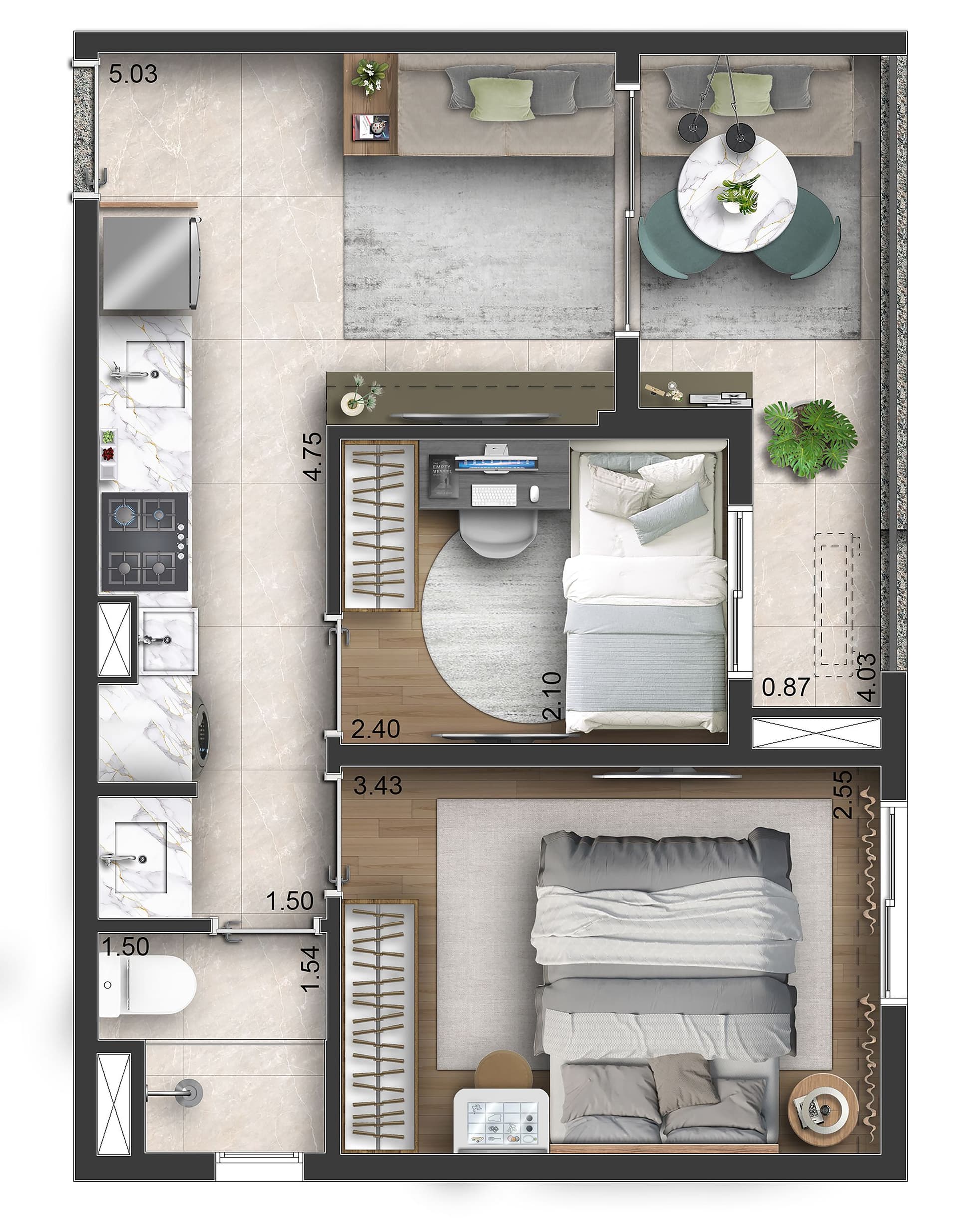 Planta tipo - 2 dorms - 40m²