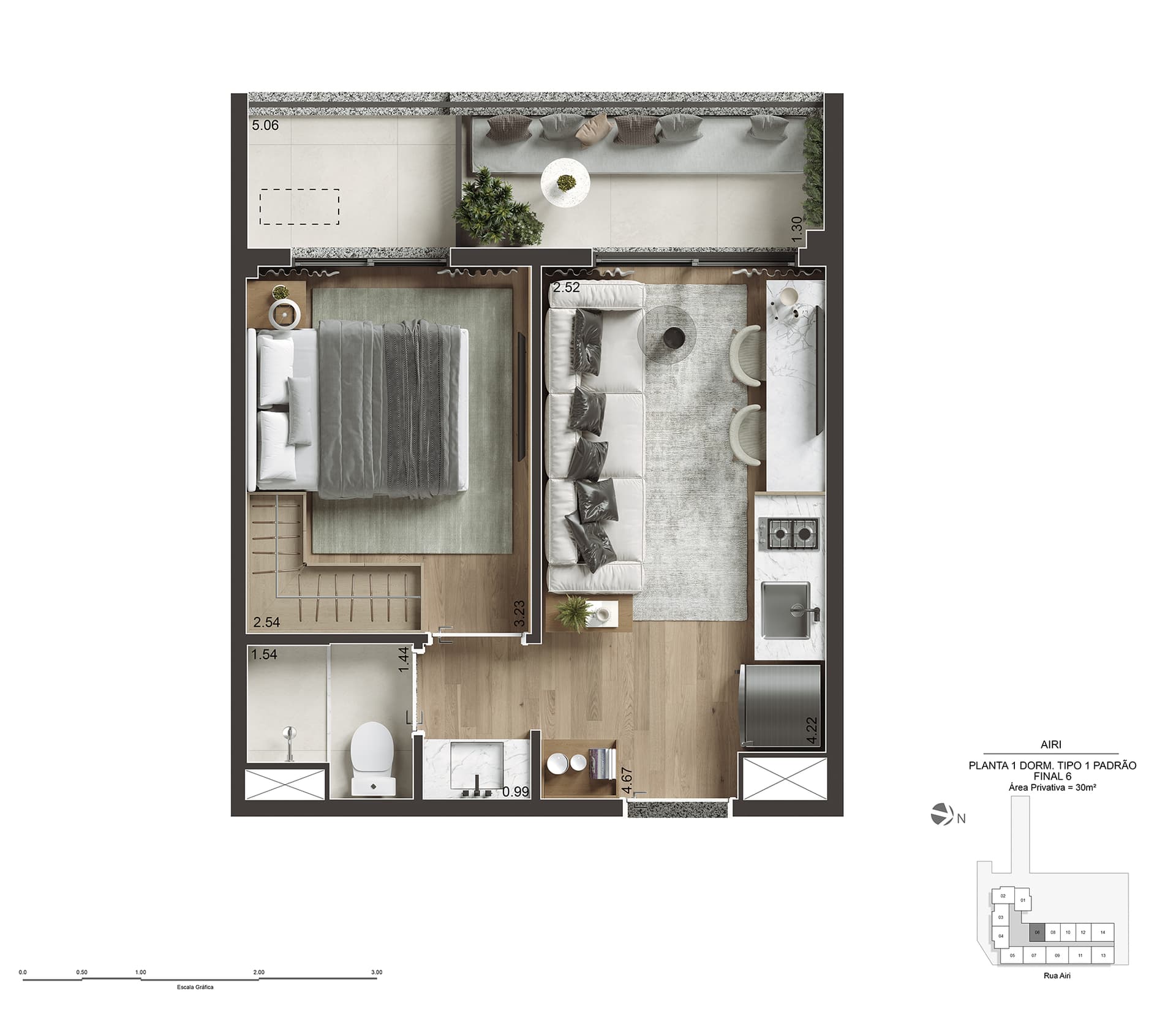 Planta do apartamento de 1 dorm - Final 06