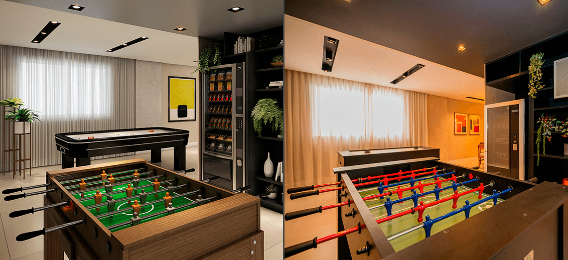 Perspectiva X Realidade do salão de jogos do Today Pinheiros