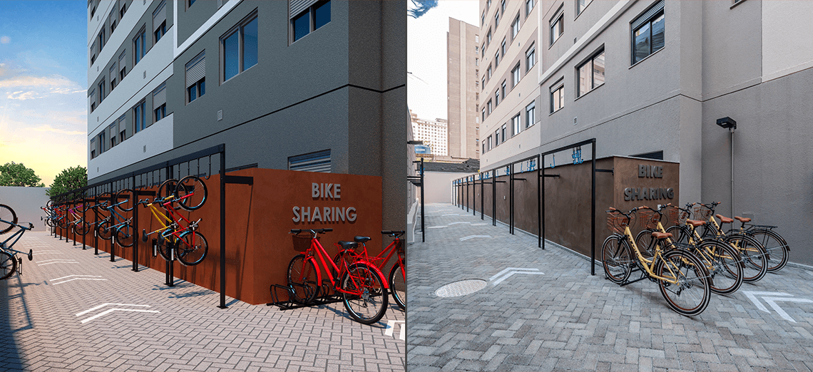 Perspectiva X Realidade do bicicletário do Today Brigadeiro