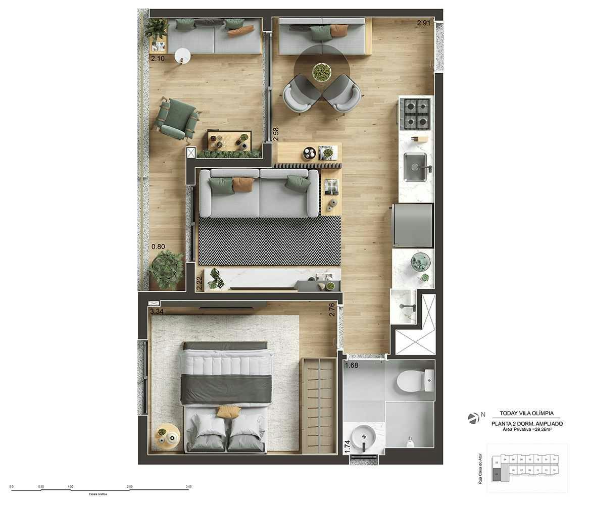 Apartamento de 2 Dormitórios Opção Living Ampliado com 39m² - Final 1