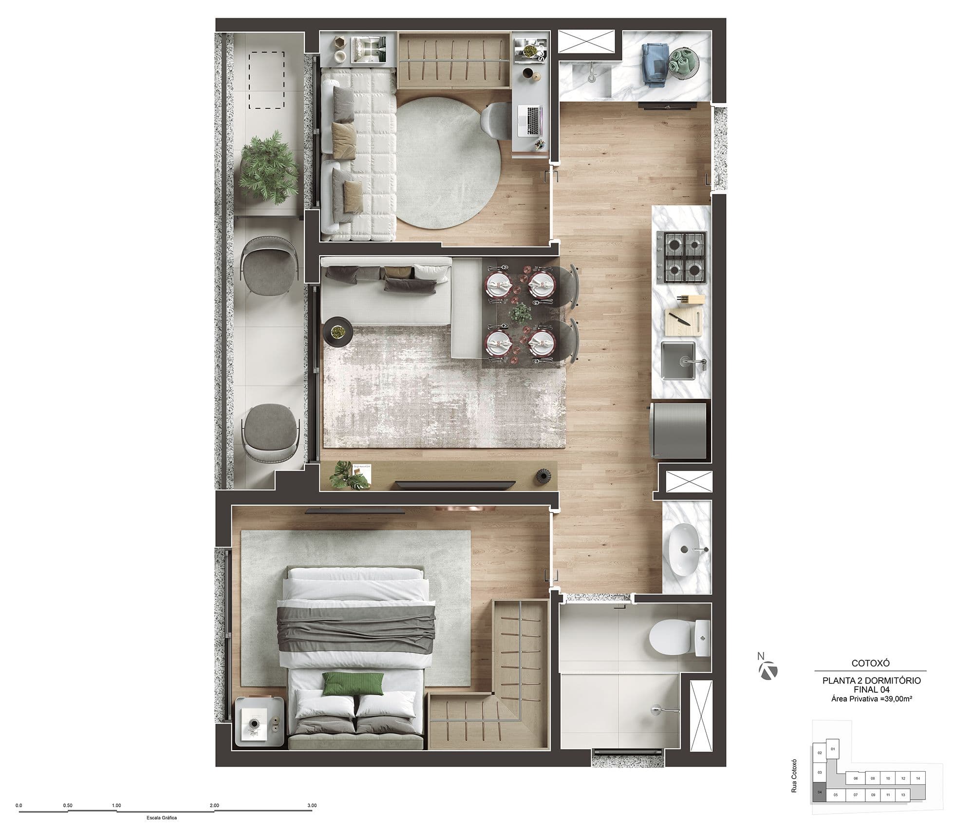 Planta Tipo - 2 dorms - 39m²