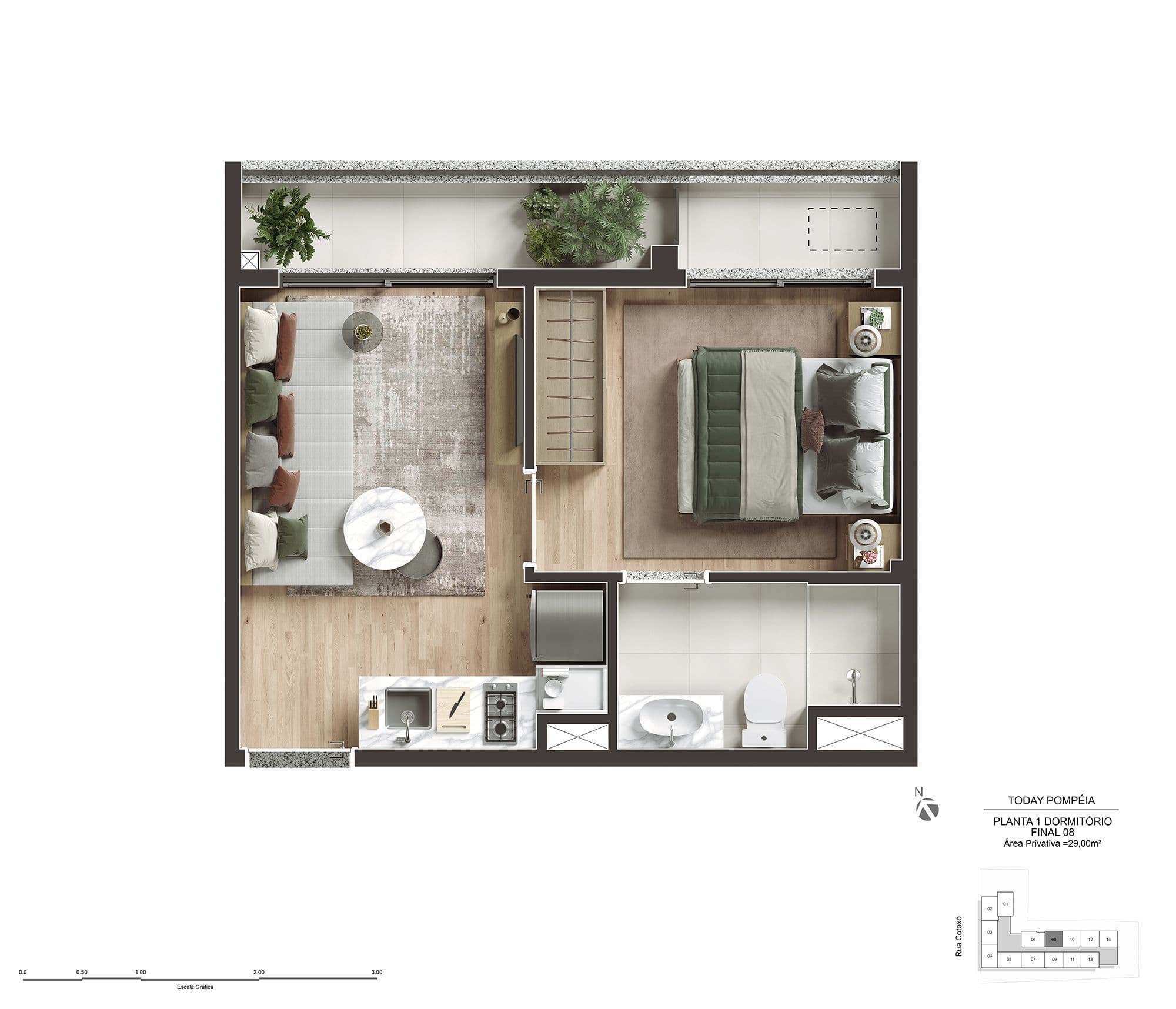 Planta Tipo - 1 dorm - 29m²