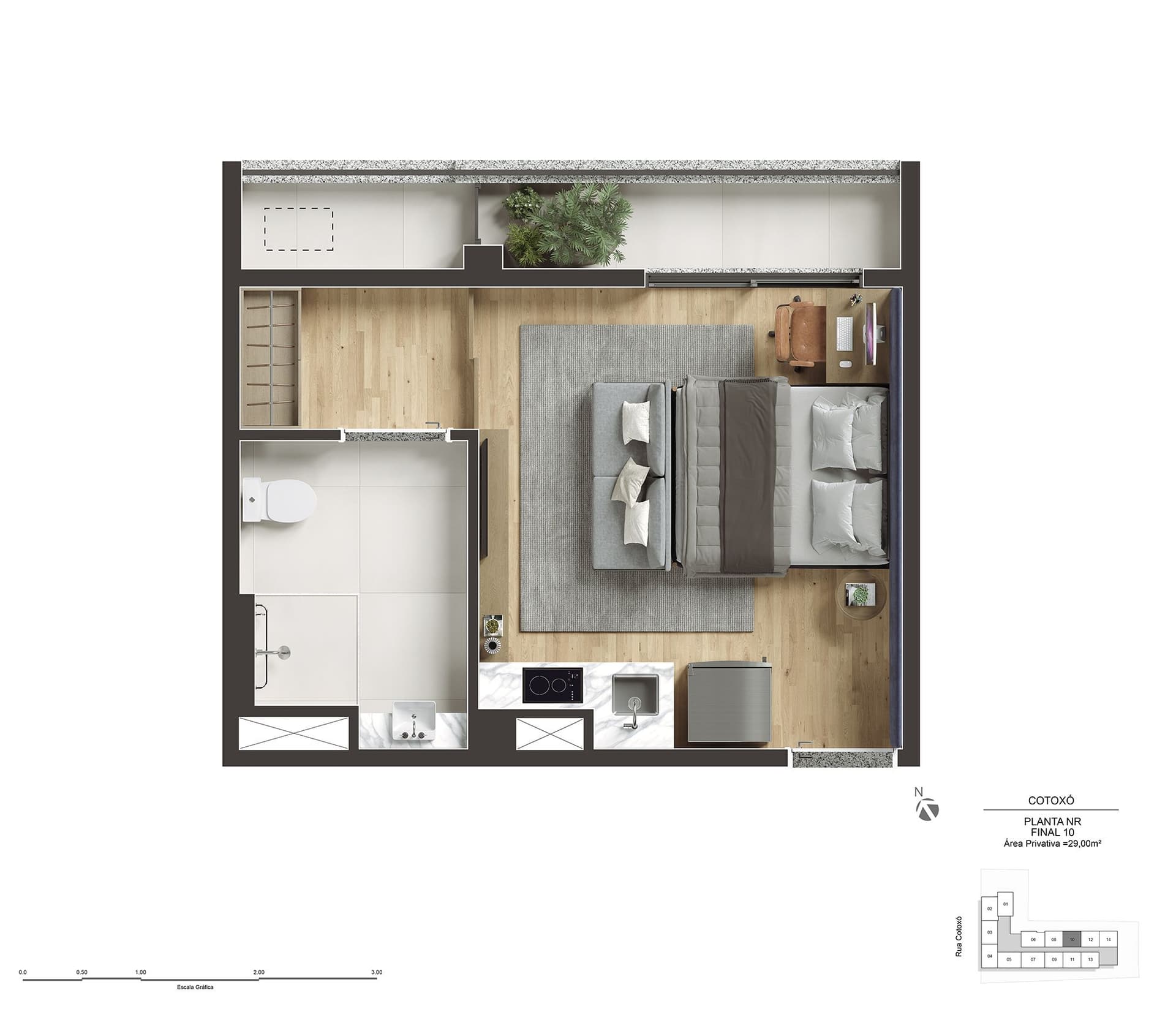Planta Tipo - Studio - 29m²