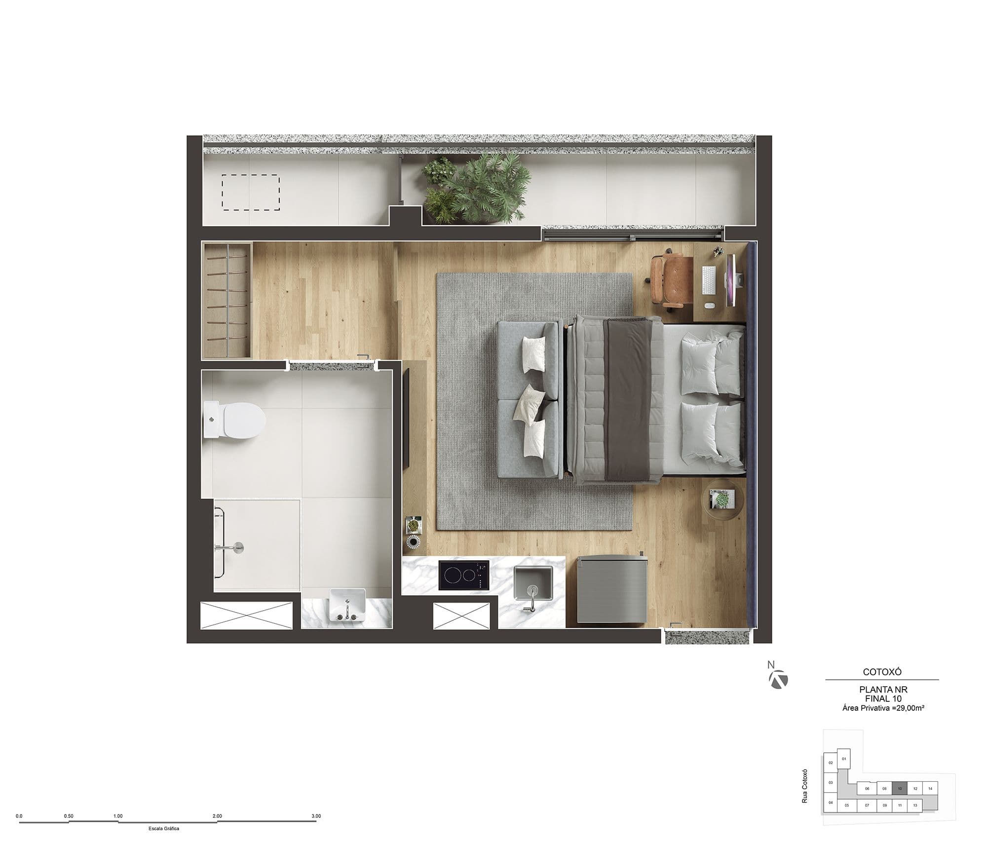 Planta Tipo - Studio - 29m²