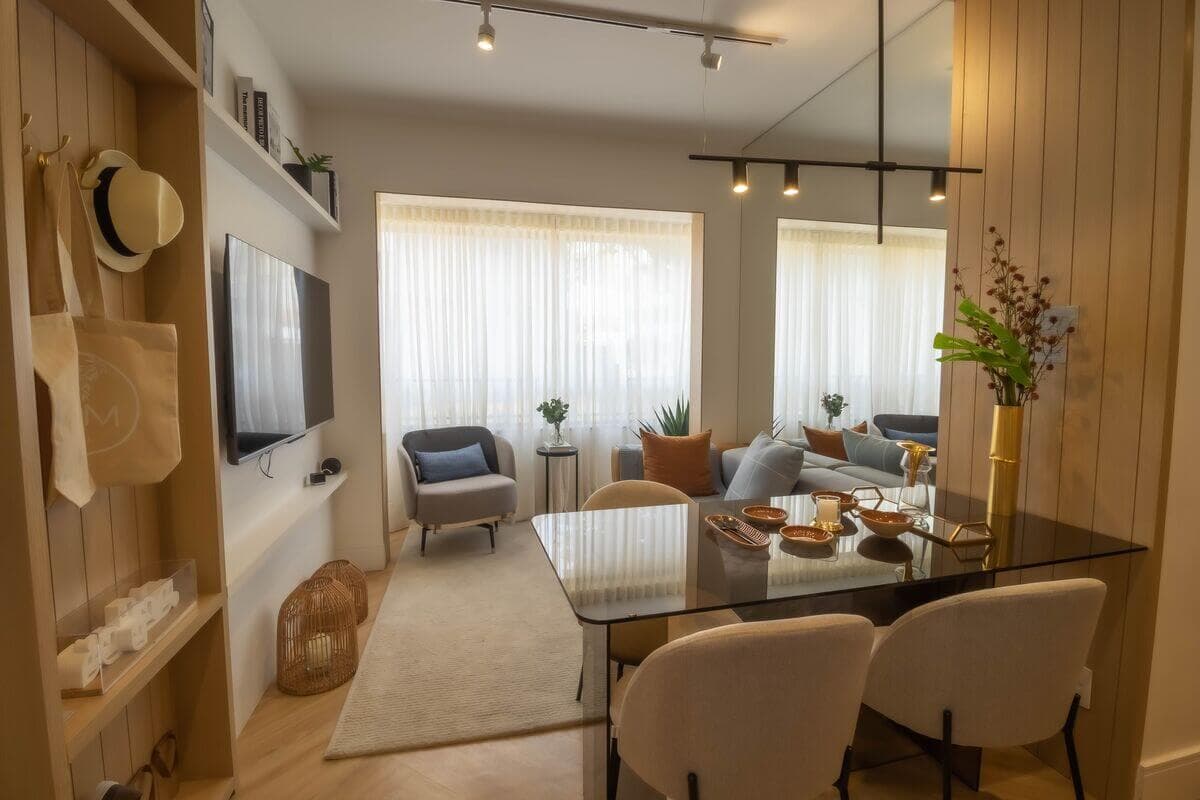 Perspectiva artística do apartamento de 1 dorm com 29m²