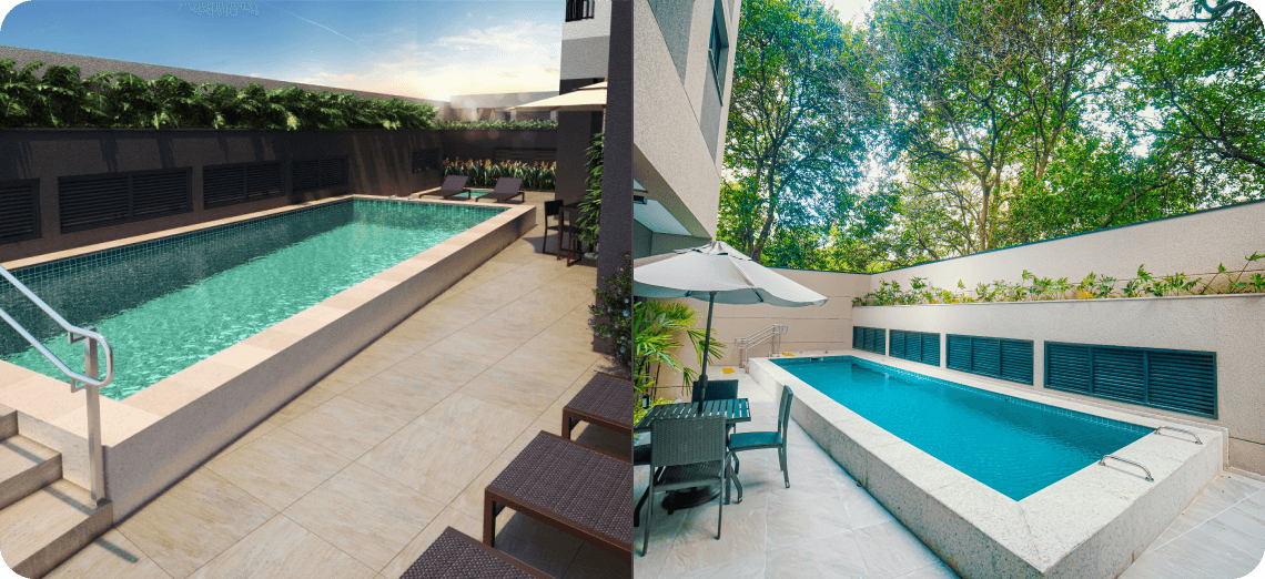 Perspectiva X Realidade da piscina do Today Augusta